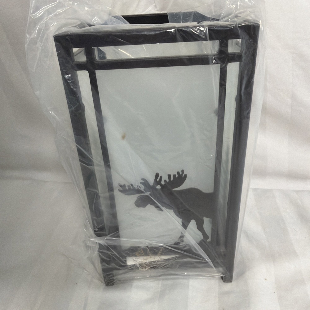PartyLite Rustic Moose Pine Tree Metal Glass Candle Holder, Freestanding P8621 - Picture 1 of 7